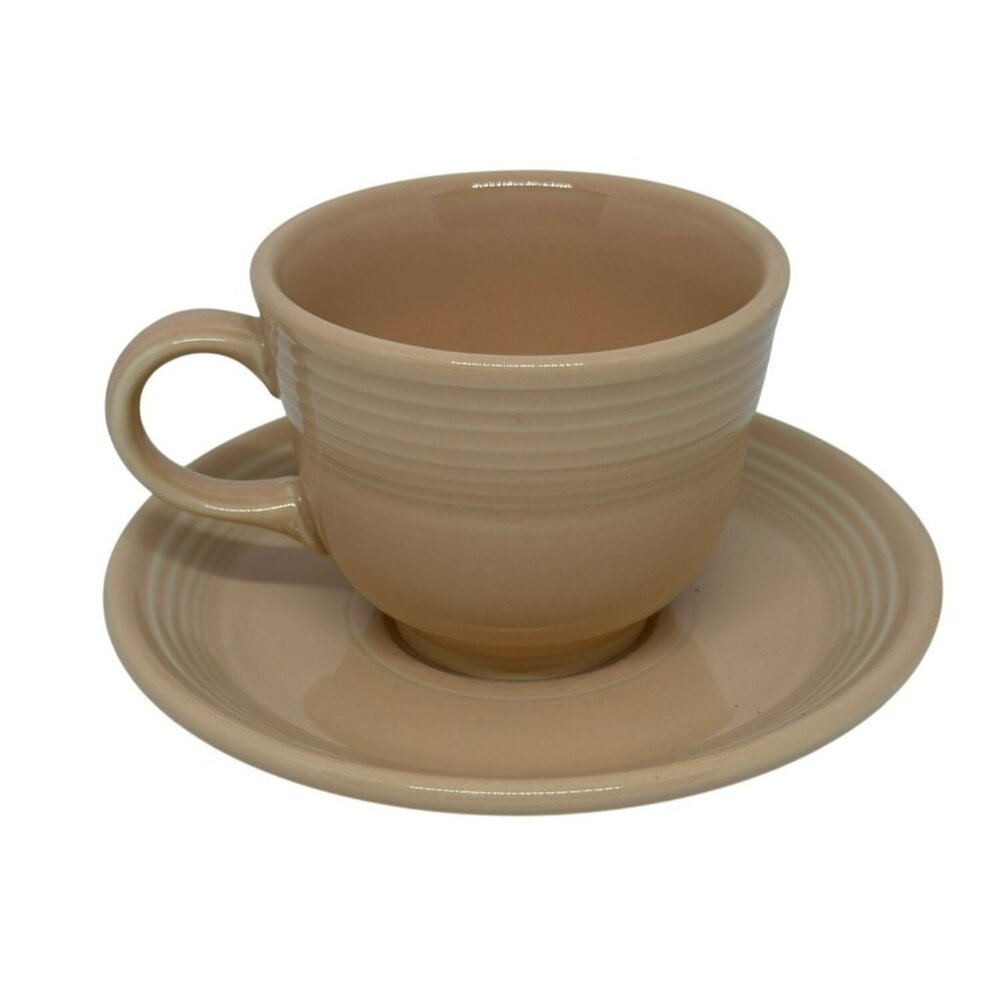 VTG 80s Fiestaware TeaCup Saucer Apricot‎ Retro Fiesta Homer Laughlin Dinnerware